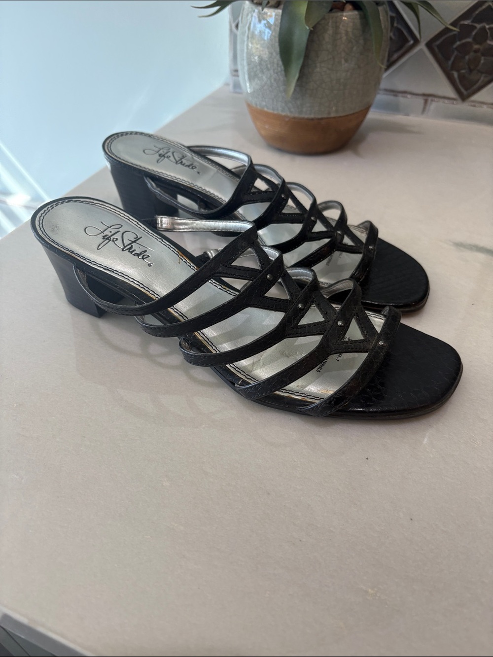 Life Stride Black Strappy Block Heel Sandals